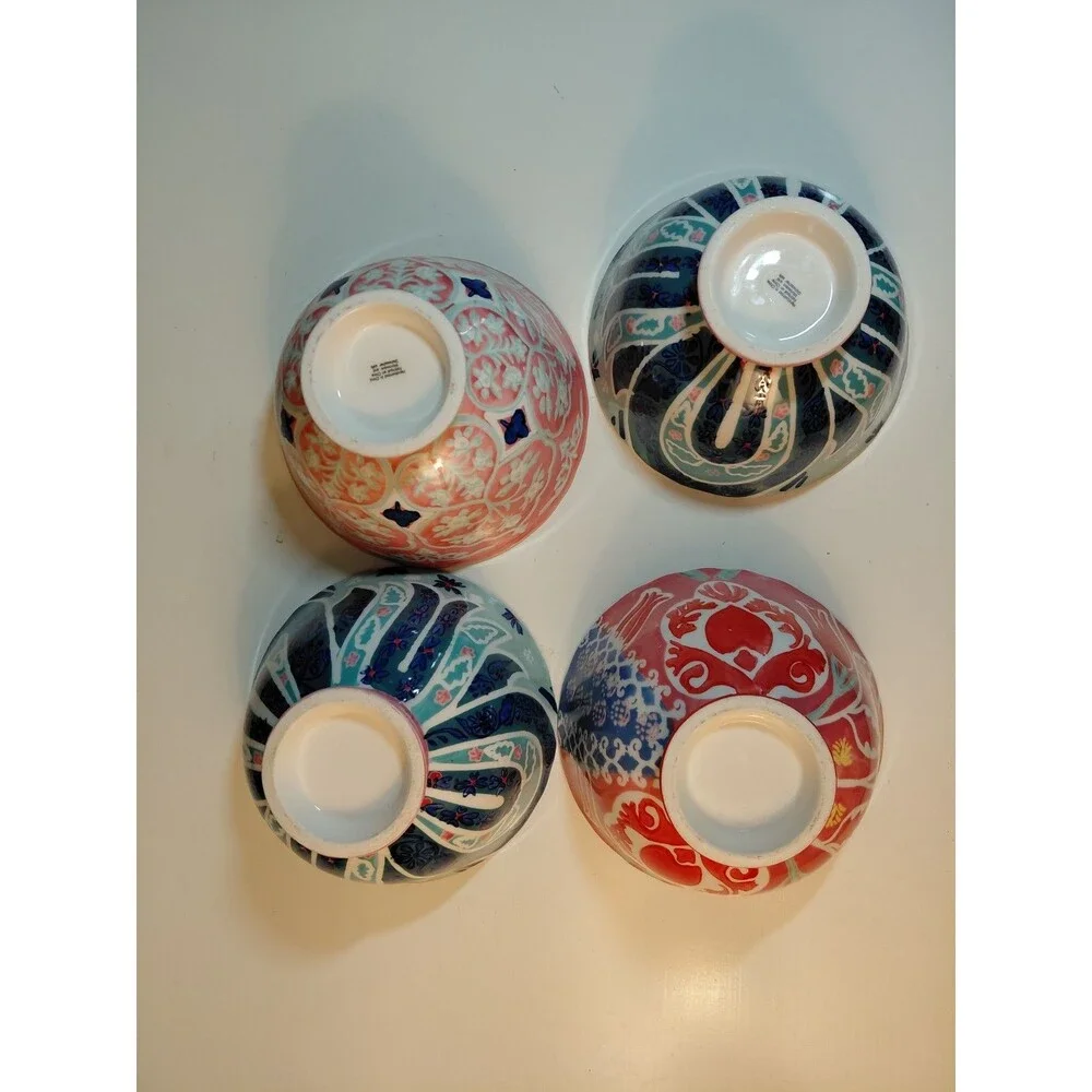 Anthropologie Set of 4 Hand Painted Footed Ceramic Bowls-Retired Mix & Match